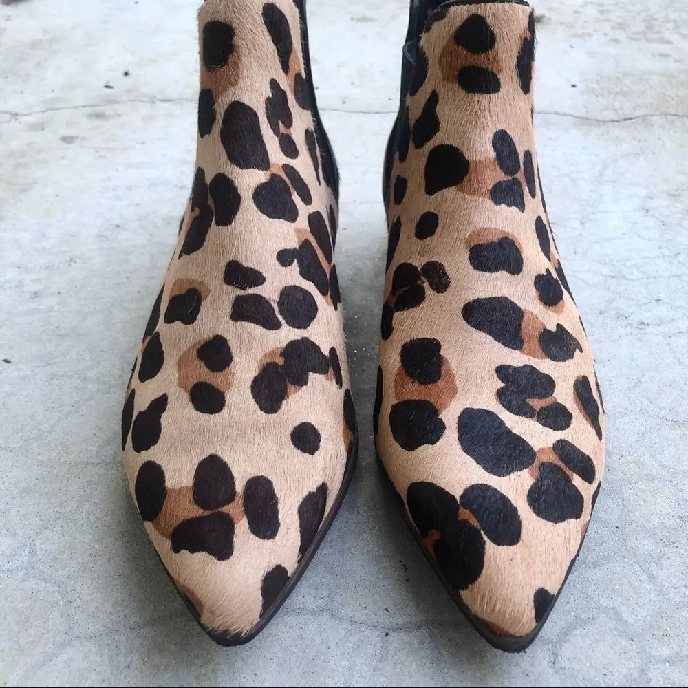 Cole Haan Hara Leopard print Chelsea boots booties fur hair 6.5